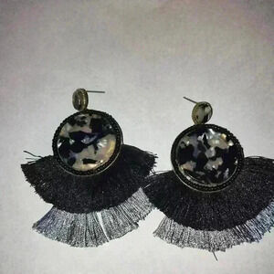 Black and grey tassel earrings